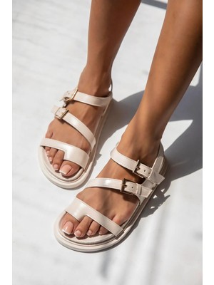 Straswans Mira  Kadın  Parmak Arası Deri  Sandalet Bej