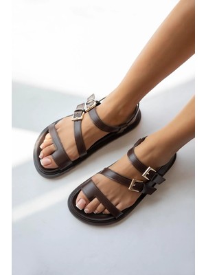 Straswans Mira  Kadın  Parmak Arası Deri  Sandalet Kahve