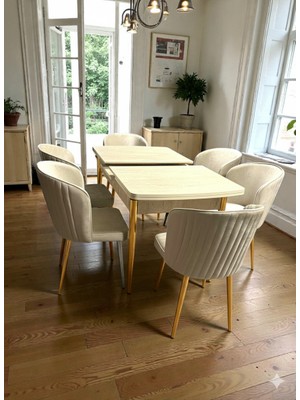 Msy Home Selin Serisi Gold Kelebek Traverten Kelebek Yemek Masası Takımı