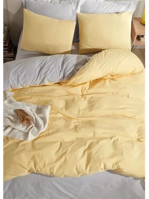More Home Tek Kişilik Yorgan Kılıfı + Yastık Kılıfı (Çarşafsız) Sarı-Gri