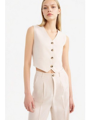 DeFacto V Yaka Keten Karışımlı Blazer Yelek C3828AX25SM