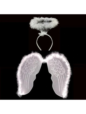 Shopwave Beyaz Otrişli Dantel Tüllü Peri Kanadı ve Peri Tacı Seti 45X40 cm (5047)