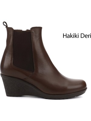 GÖNDERİ Kadın Kahve Antik  Fermuarlı Dolgu Topuklu Hakiki Deri Chelsea Bot