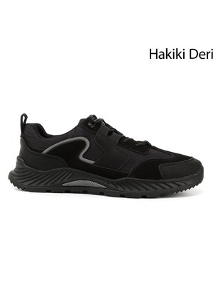 GÖNDERİ Erkek Siyah Bağcıklı Kauçuk Taban Hakiki Deri Sneaker