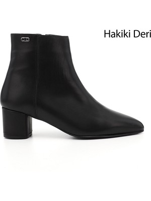 Gönderi(r) Kadın Siyah  Fermuarlı Sivri Burun Hakiki Deri Bot