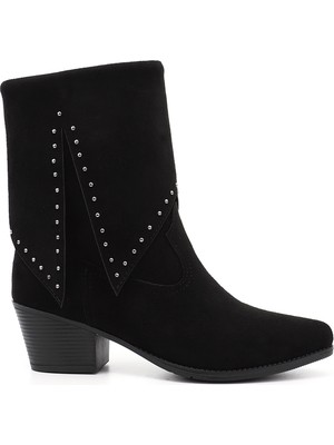 Gönderi(r) Kadın Siyah Süet Sivri Burun Kalın Topuklu Kovboy Çizme