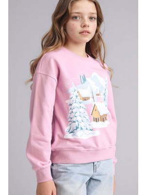 DeFacto Relax Fit Bisiklet Yaka Baskılı Sweatshirt Kız Çocuk E6843A825WN