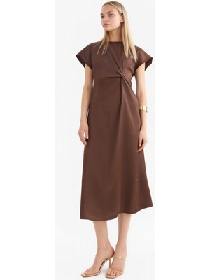 DeFacto Bisiklet Yaka Saten Kısa Kollu Midi Elbise F2639AX25SM
