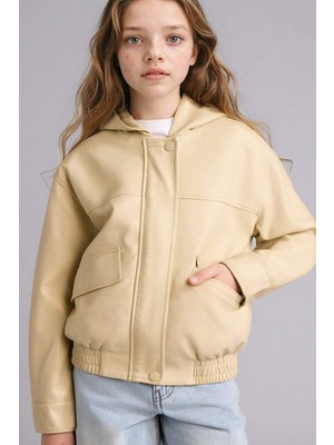 DeFacto Kapüşonlu Suni Deri Mont Kız Çocuk F9111A826SP