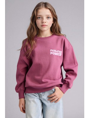 DeFacto Oversize Geniş Kalıp Baskılı İçi Yumuşak Tüylü Sweatshirt Kız Çocuk G6268A825WN