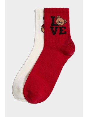 DeFacto Kadın Ayıcıklı 2'li Pamuklu Uzun Çorap H3165AXNS