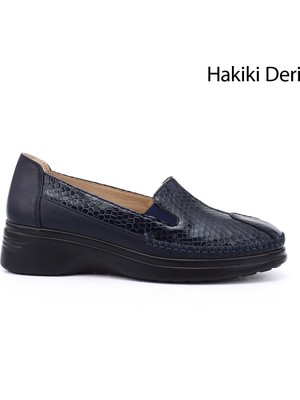 GÖNDERİ Kadın Lacivert  Dolgu Taban Hakiki Deri Comfort Ayakkabı