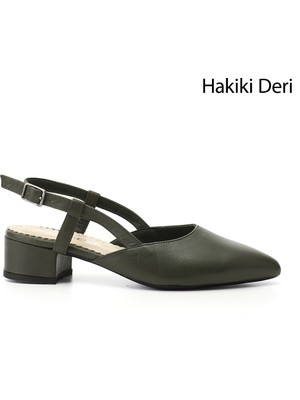 GÖNDERİ Kadın   Kalın Topuklu Arkası Açık Hakiki Deri Ayakkabı