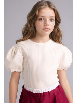 DeFacto Fitilli Kaşkorse Balon Kollu Tişört Kız Çocuk G7592A826SM