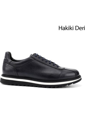 GÖNDERİ Erkek Antik Lacivert  Bağcıklı Hakiki Deri Comfort Sneaker