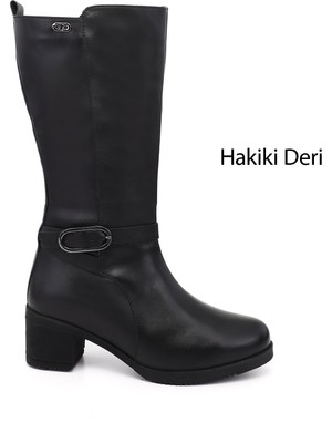 Gönderi(r) Kadın Siyah  Kalın Topuklu Hakiki Deri Çizme