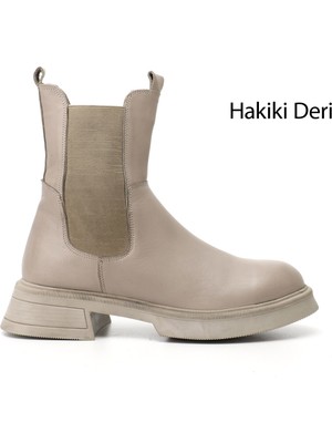Gönderi(r) Kadın Bej  Kalın Taban Hakiki Deri Chelsea Bot