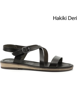 GÖNDERİ Kadın Siyah  Hakiki Deri Sandalet