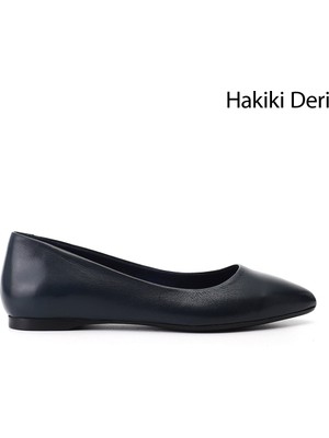 Gönderi(r) Kadın Lacivert  Sivri Burun Düz Taban Hakiki Deri Babet