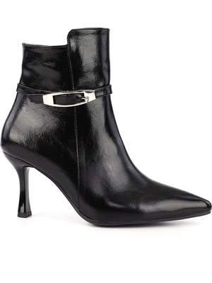 GÖNDERİ Kadın Siyah  Fermuarlı İnce Topuklu Bot