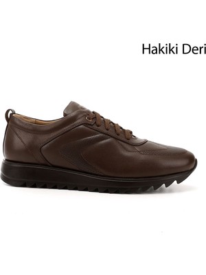 Gönderi(r) Erkek Kahverengi  Hakiki Deri Bağcıklı Sneaker