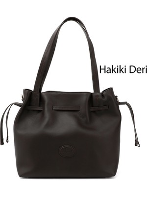 Gönderi® Kadın Kahverengi Hakiki Deri El ve Omuz Çantası