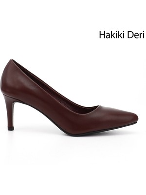 GÖNDERİ Kadın Bordo  Platinum Sivri Burun İnce Topuklu Hakiki Deri Stiletto