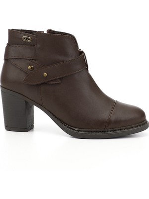 GÖNDERİ Kadın Kahve Antik Fermuarlı Kalın Topuklu Bot