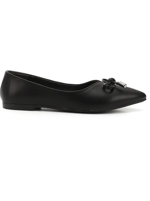 GÖNDERİ Kadın Siyah  Sivri Burun Fiyonklu Babet