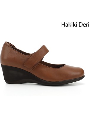 GÖNDERİ Kadın Taba Antik  Dolgu Taban Hakiki Deri Mary Jane Ayakkabı