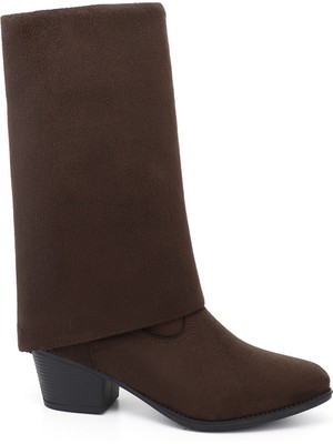 Gönderi(r) Kadın Kahve Süet Sivri Burun Kalın Topuklu Kovboy Çizme