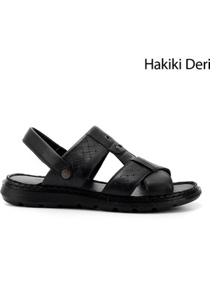 Gönderi(r) Erkek Siyah Hakiki Deri Comfort Sandalet