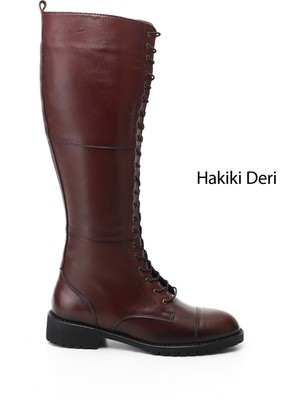 Gönderi(r) Kadın Bordo  Fermuarlı Kauçuk Taban Hakiki Deri Postal Çizme