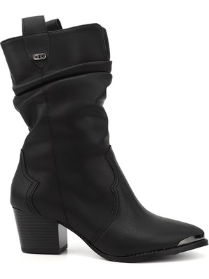 Kadın Siyah Sivri Burun Kalın Topuklu Kovboy Çizme