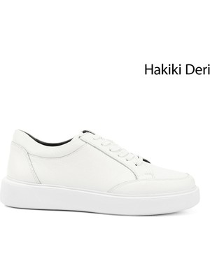 Erkek Beyaz Bağcıklı Hakiki Deri Comfort Sneaker