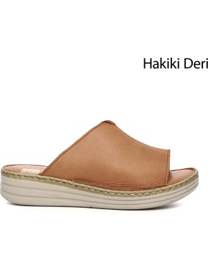 Gönderi(r) Kadın Taba Dolgu Topuk Hakiki Deri Comfort Terlik
