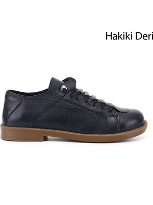 GÖNDERİ Kadın Lacivert  Bağcıklı Hakiki Deri Sneaker