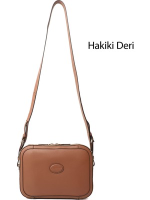 Gönderi® Kadın Taba Hakiki Deri Uzun Askılı Omuz Çantası