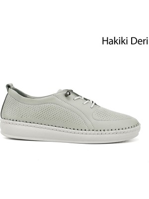 GÖNDERİ Kadın Su Yeşili  Lastik Bağcıklı Hakiki Deri Comfort Ayakkabı