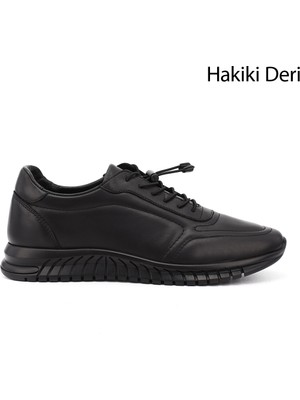 GÖNDERİ Erkek Siyah  Bağcıklı Kauçuk Taban Hakiki Deri Sneaker