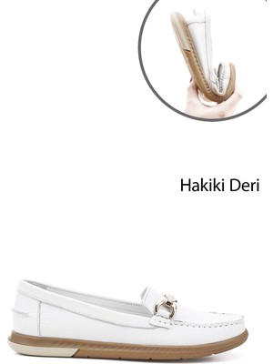 Gönderi(r) Kadın Beyaz Tokalı Rok Hakiki Deri Comfort Loafer