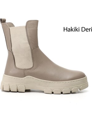 GÖNDERİ Kadın Vizon Antik  Kauçuk Taban Hakiki Deri Chelsea Bot