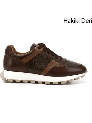 GÖNDERİ Erkek Kahverengi  Bağcıklı Hakiki Deri Sneaker