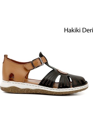 GÖNDERİ Kadın Siyah  Dolgu Topuk Hakiki Deri Sandalet