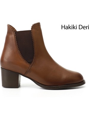Gönderi(r) Kadın Taba Antik  Topuklu Hakiki Deri Chelsea Bot