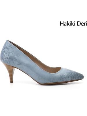 GÖNDERİ Kadın Mavi  Sivri Burun İnce Topuklu Hakiki Deri Stiletto
