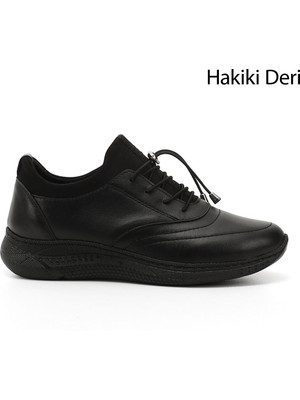 Gön Hakiki Deri Yuvarlak Burun Dolgu Taban Bağcıklı  Kadın Sneaker 42610
