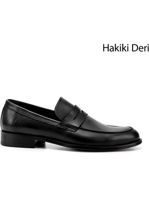 Gönderi(r) Erkek Siyah  Kösele Taban Hakiki Deri Loafer Ayakkabı