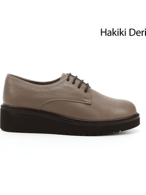 GÖNDERİ Kadın Vizon Antik  Bağcıklı Dolgu Taban Hakiki Deri Ayakkabı