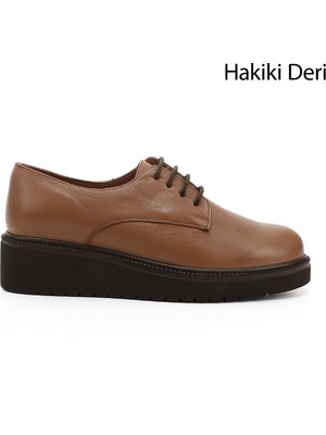 Kadın Taba Antik Bağcıklı Dolgu Taban Hakiki Deri Ayakkabı